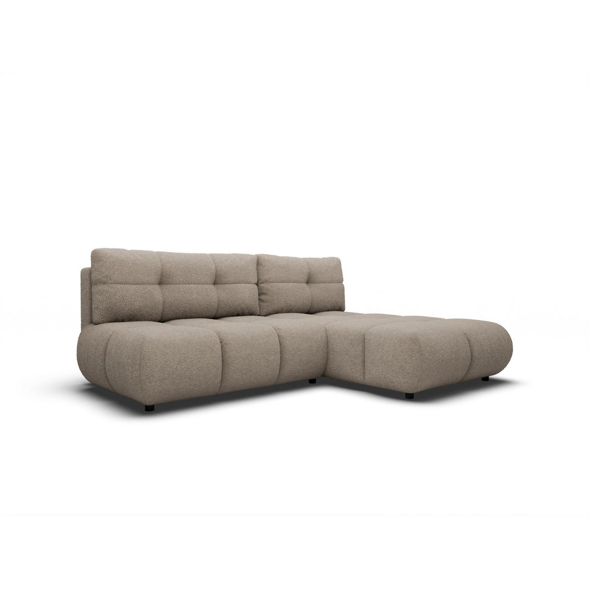 ECKSOFA CORSO R-S Grau Boucle-Stoff mit Schlaffunktion - Grau, Holz (230/177cm) - MASSENO