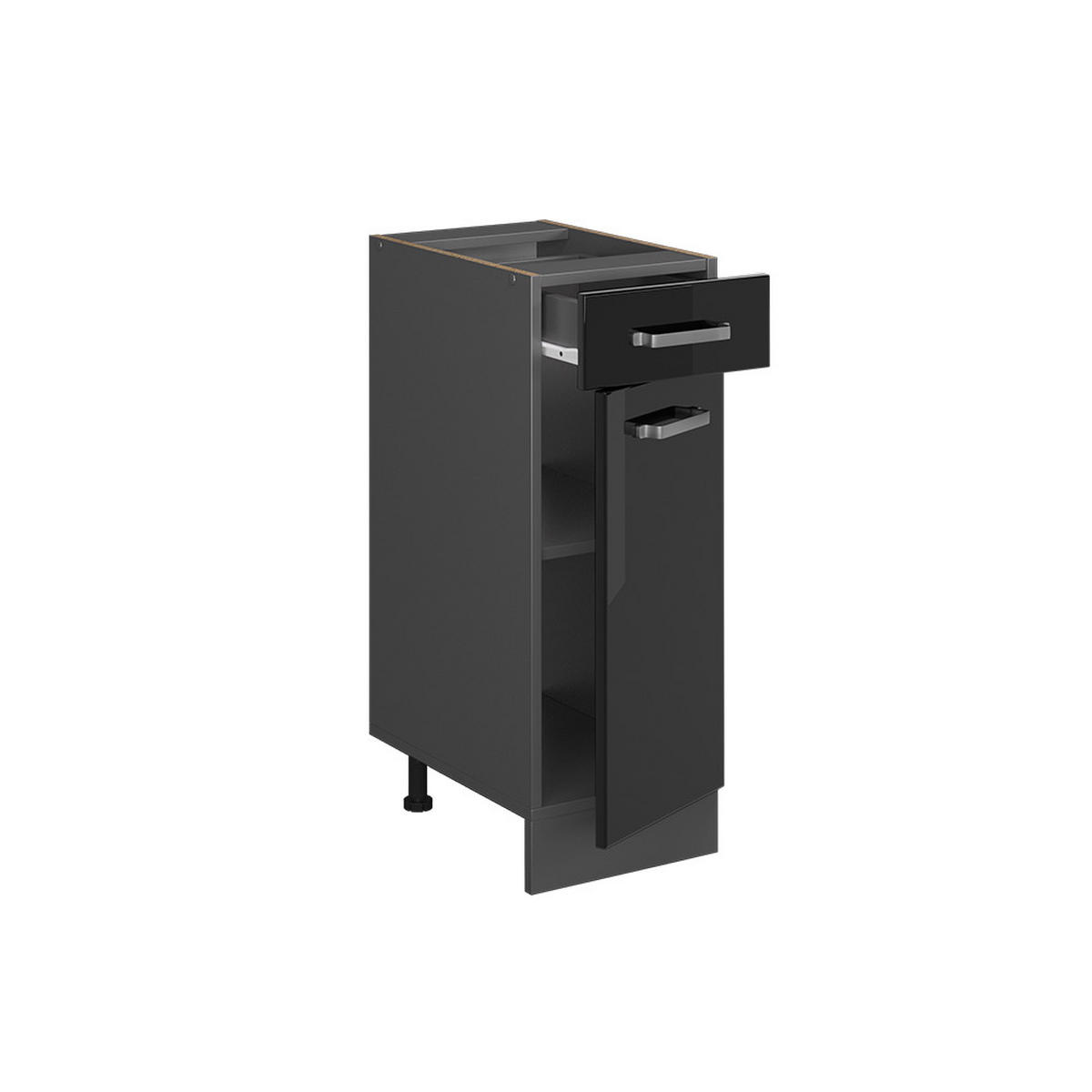 SCHUBLADENSCHRANK R-Line Schwarz Hochglanz 30 cm AP Marmor - Schwarz Hochglanz/Anthrazit, Holzwerkstoff (30/81.6/60cm) - Vicco