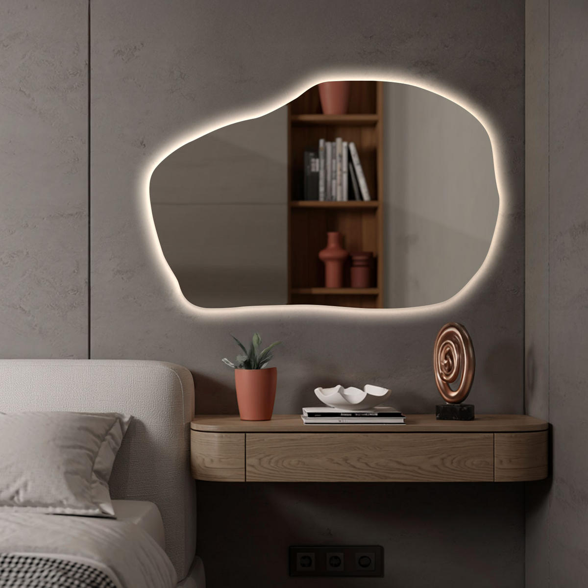 LED SPIEGEL 80 x 52 cm Unregelmäßige Form Neutralweiß 4000K - Transparent, Glas (80/52/0.4cm) - TULUP