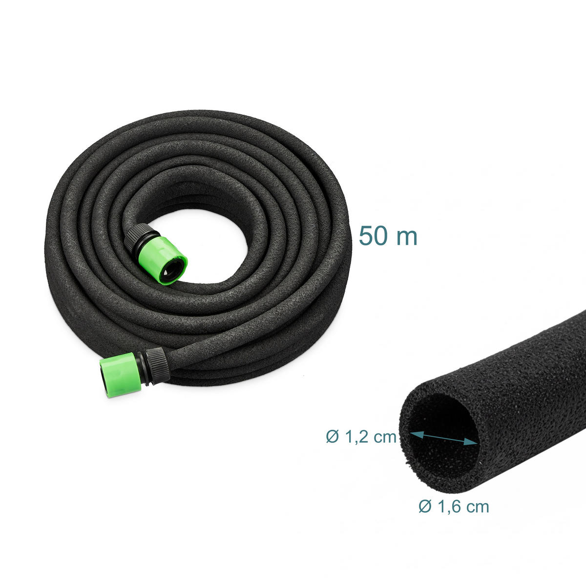 TROPFSCHLAUCH - Schwarz, Kunststoff/Metall (5000cm) - Relaxdays