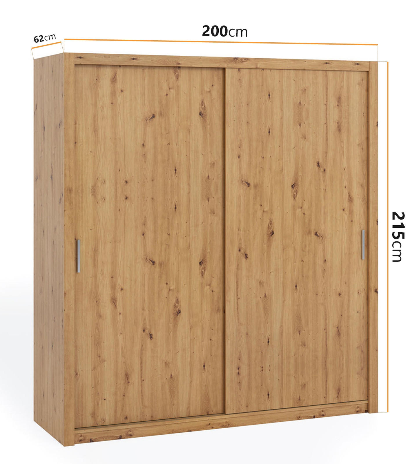 SCHIEBETÜRENSCHRANK Tamiza 200/215/62 2-türig - Silberfarben/Eiche Artisan, Holzwerkstoff/Kunststoff (200/215/62cm) - Ravio