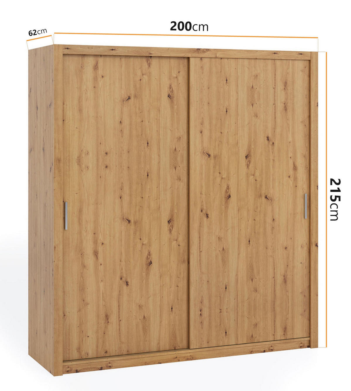 SCHIEBETÜRENSCHRANK Tamiza 200/215/62 2-türig - Silberfarben/Eiche Artisan, Holzwerkstoff/Kunststoff (200/215/62cm) - Ravio