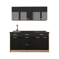 SINGLEKÜCHE R-Line, Schwarz Hochglanz/Goldkraft Eiche, 160 cm Arbeitsplatte Anthrazit - Honigeiche/Schwarz Hochglanz, Holzwerkstoff (160/81.6/60cm) - Vicco