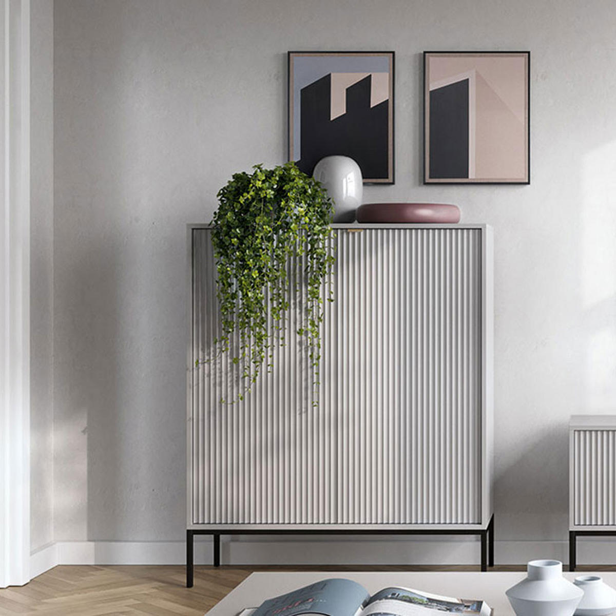 HIGHBOARD Nova grau / 104 / 39 / 125cm - Schwarz/Grau, Holzwerkstoff/Metall (104/125/39cm) - Feldmann-Wohnen