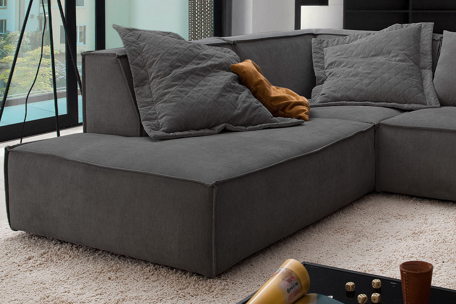 ECKSOFA SAMU Anthrazit Webstoff - Anthrazit/Schwarz, Textil (226/224cm) - KAWOLA