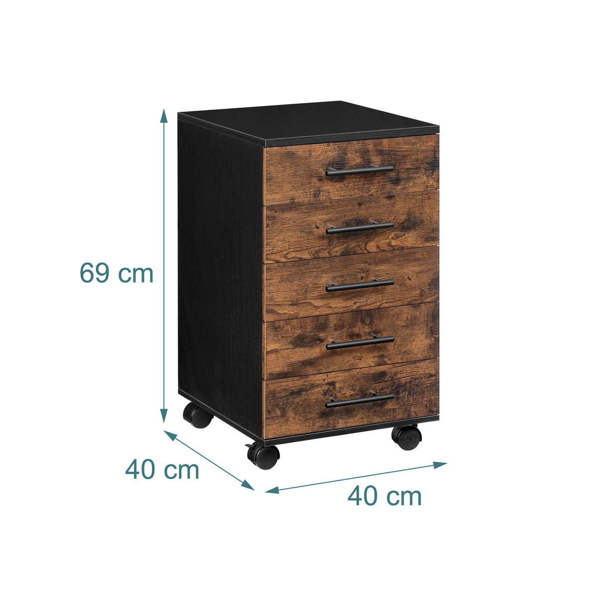 ROLLCONTAINER Vintagebraun 5 Schubladen mit Rollen - Multicolor, Holzwerkstoff/Kunststoff (40/69/40cm) - Relaxdays