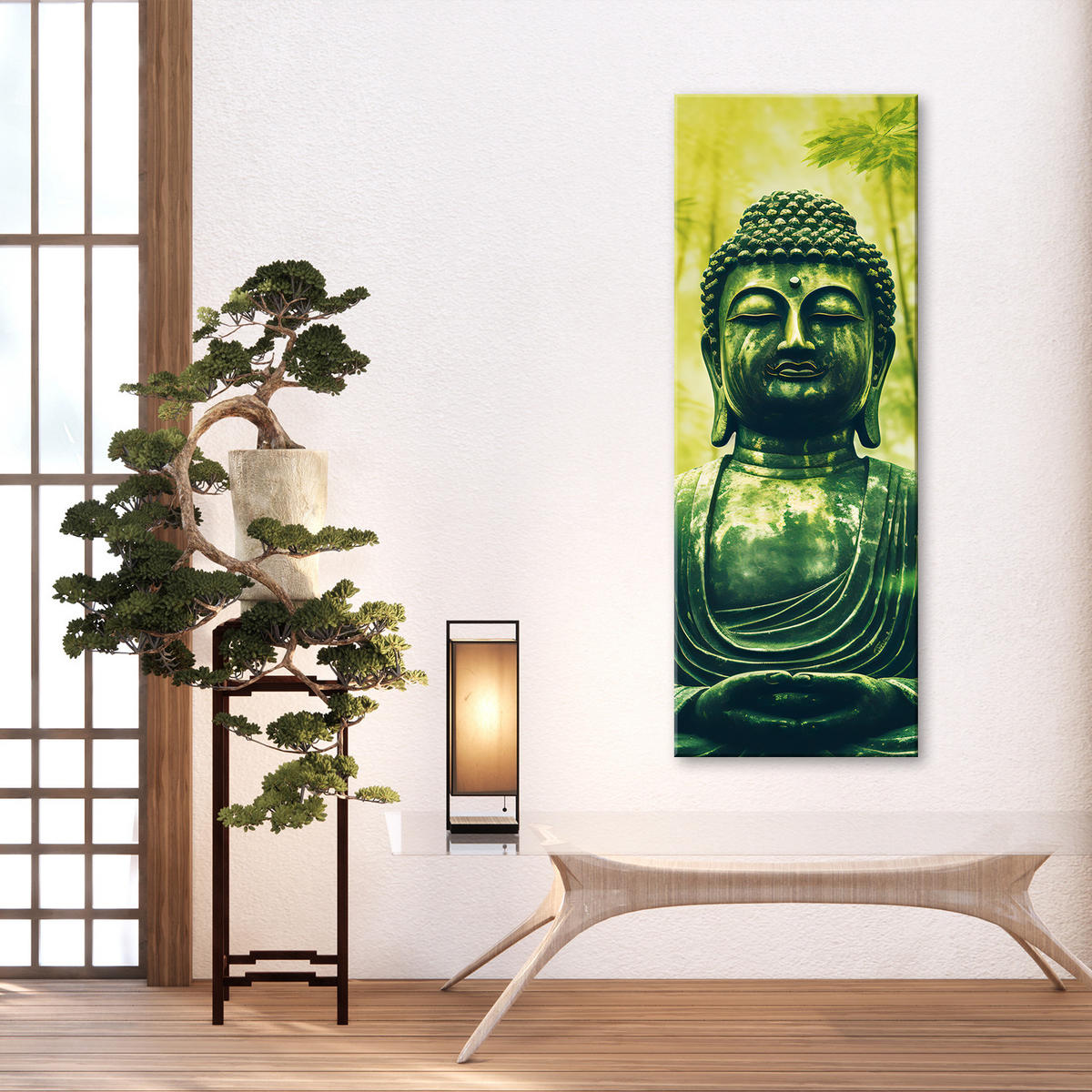 WANDBILD buddha und zen bambus - Grün, Textil (30/90cm) - Feeby