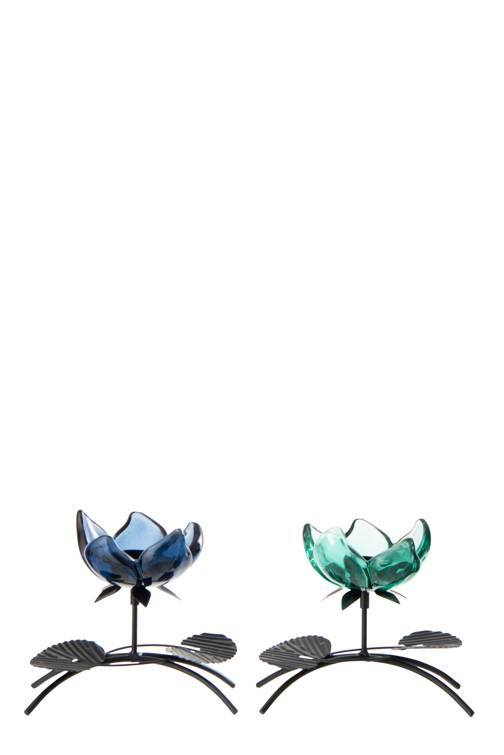 WINDLICHT BLUME (2ER SET) - Blau, Glas (10.5/15.5cm) - J-Line