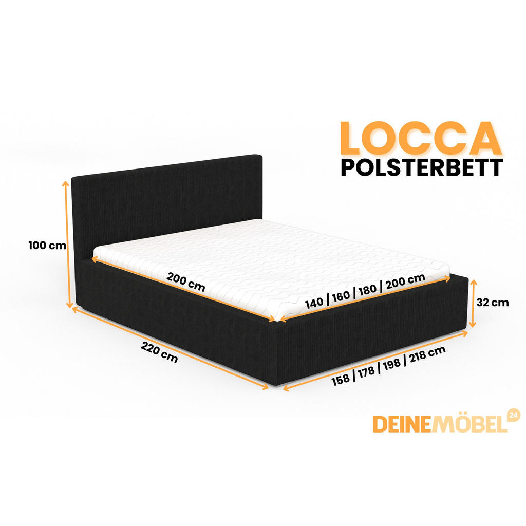 Thumbnail - Deine Möbel 24 Polsterbett, Schwarz, Holzwerkstoff, Holz, Textil, 180x200 cm, Schlafzimmer, Betten, Polsterbetten