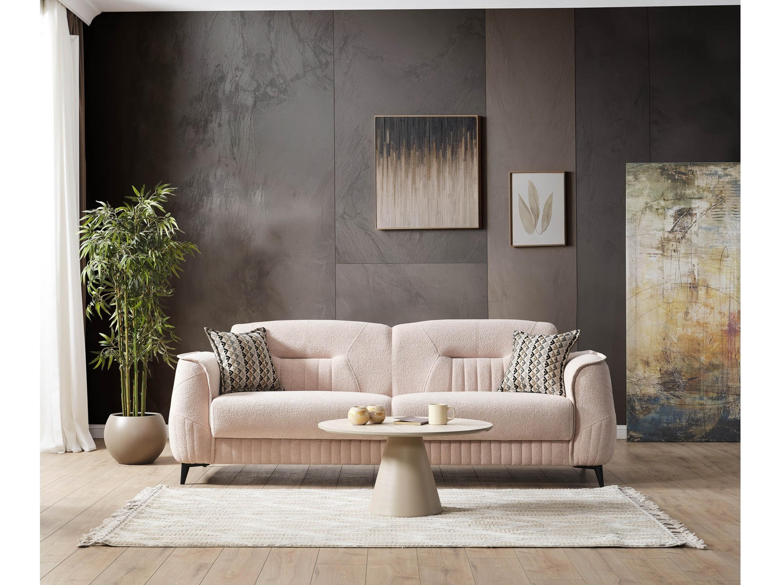 SITZGARNITUR Pasto, Beige Stellvariante 3+2 - Beige, Holzwerkstoff/Kunststoff (240/87/98cm)
