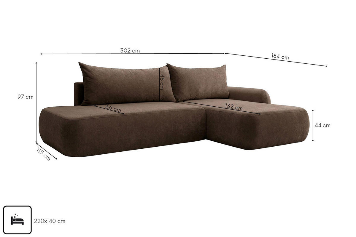 ECKSOFA Mit Schlaffunktion Und Bettkasten, Velvet-Stoff Vena, Dunkelbeige, Rechts, HELA I - Beige, Holz (302/184cm) - Kaiser Möbel