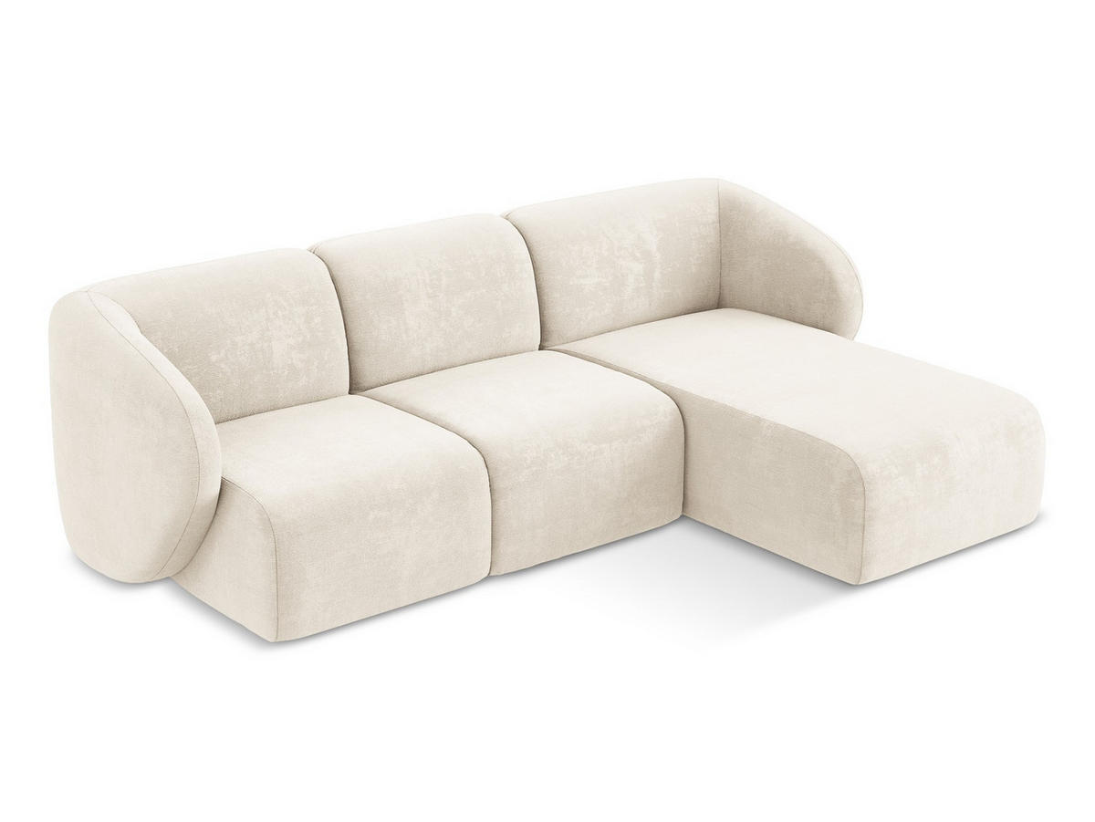 ECKSOFA Rechts Chenille Stoff Beige - Creme/Schwarz, Holzwerkstoff/Kunststoff (248/166cm) - Makamii