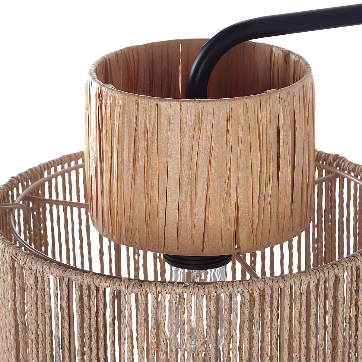 WANDLAMPE 2er Set Naturfarben/Schwarz Jamma - Schwarz/Naturfarben, Naturmaterialen (30/36/24cm) - Beliani