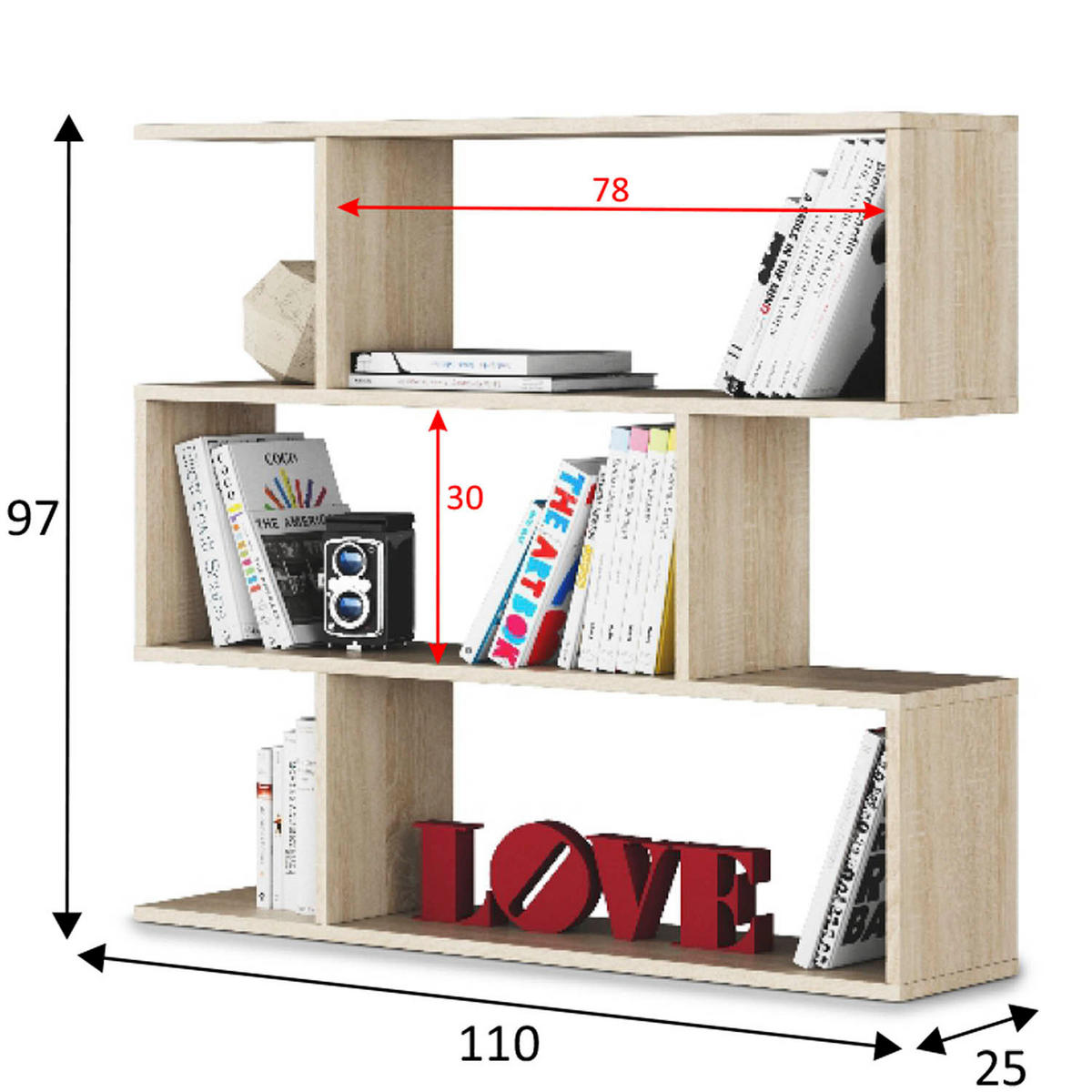 REGAL Bologna Eiche Farbe 6 Fächer - Honigeiche, Holzwerkstoff (110/97/25cm) - VS Venta-stock