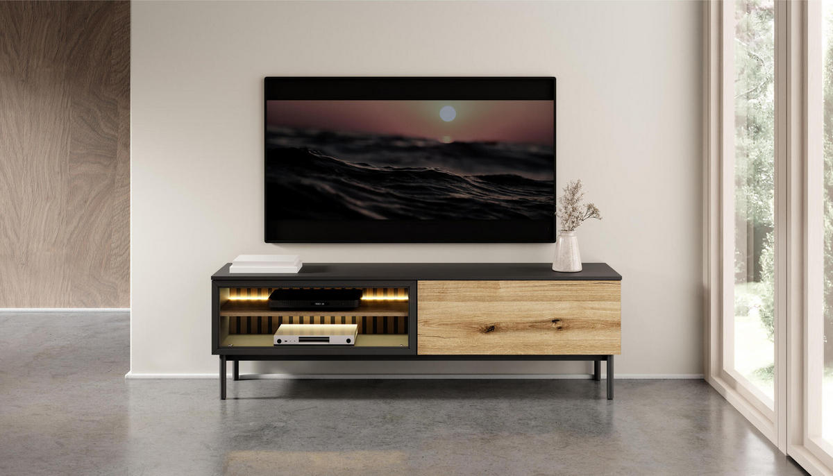 TV-LOWBOARD LANG Schwarz 180x40x55 cm - Schwarz, Holzwerkstoff (180/55/40cm) - FURNLUX