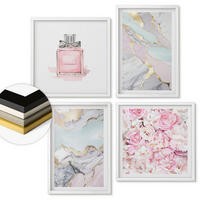 WANDBILDER 4er-Set - 50x50 cm & 40x60 cm Weißer Rahmen - Rosa Blumen Marmor Pastell - Weiß, Kunststoff (50/50cm) - ArtPrintCave