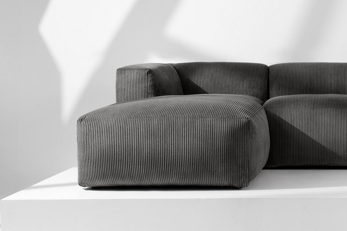 PANORAMA-ECKSOFA BUFFO 7/8 Sitzer mit extrem weicher Sitzfläche, Kordstoff, grau - Grau, Textil (424/73/180cm) - KONSIMO®