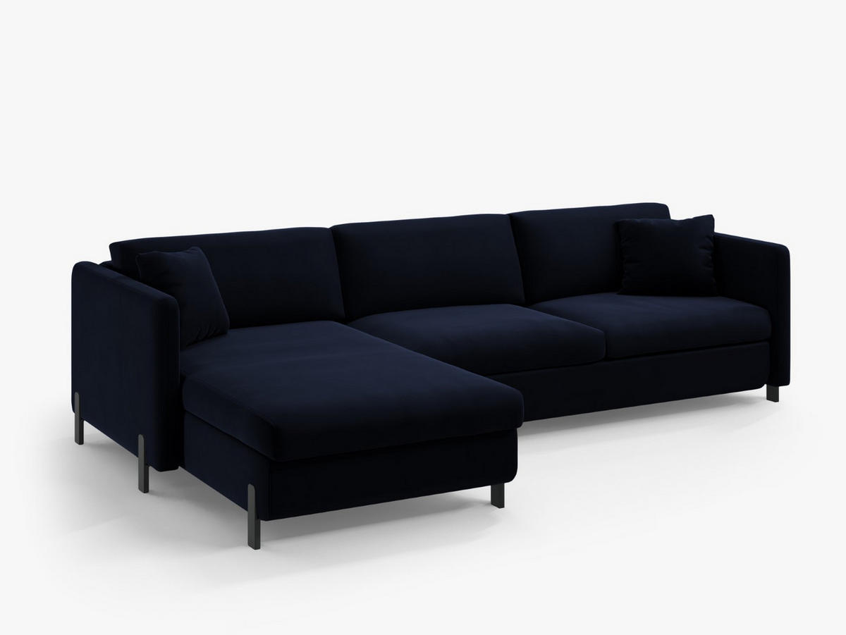 ECKSOFA ausklappbar links Gloria aus Samt königsblau 4 Sitzplätze - Dunkelblau, Textil (260/170cm) - Micadoni