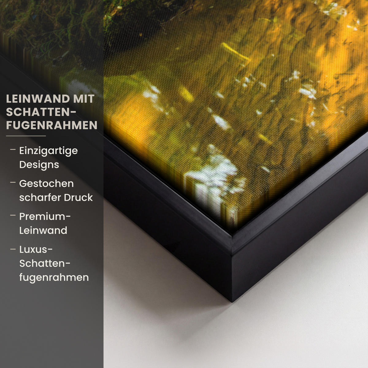 LEINWAND Bilder mit Rahmen - Wald - Landschaft - Wasser - Bäume - Sonne - Grün - Natur - 70x50 - Grün, Textil (70/50cm) - MuchoWow