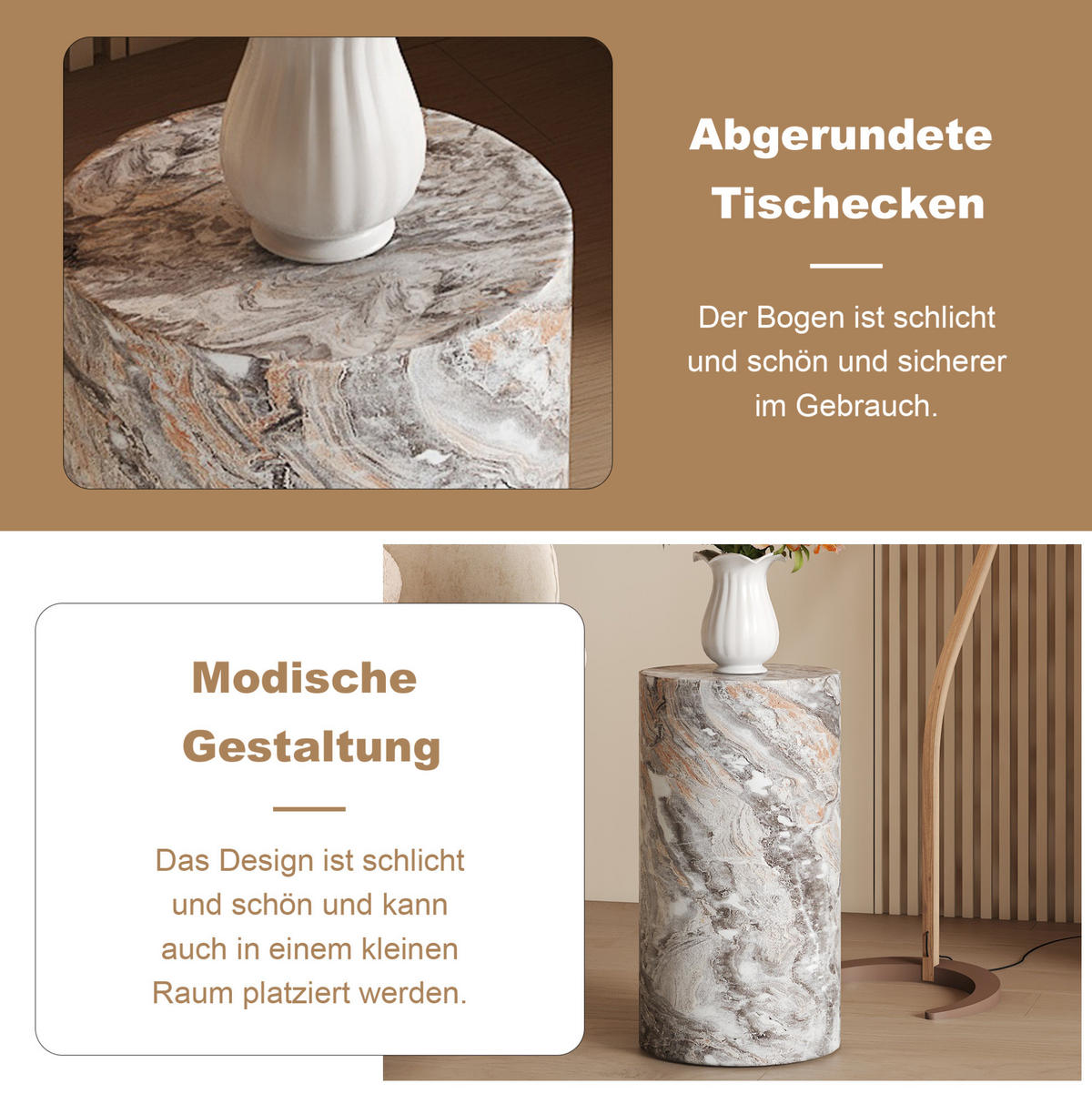ODKLÁDACÍ stolek 30/30/55 cm šedý z MDF v mramorovém vzhledu - šedá, kompozitní dřevo (30/30/55cm) - OKWISH