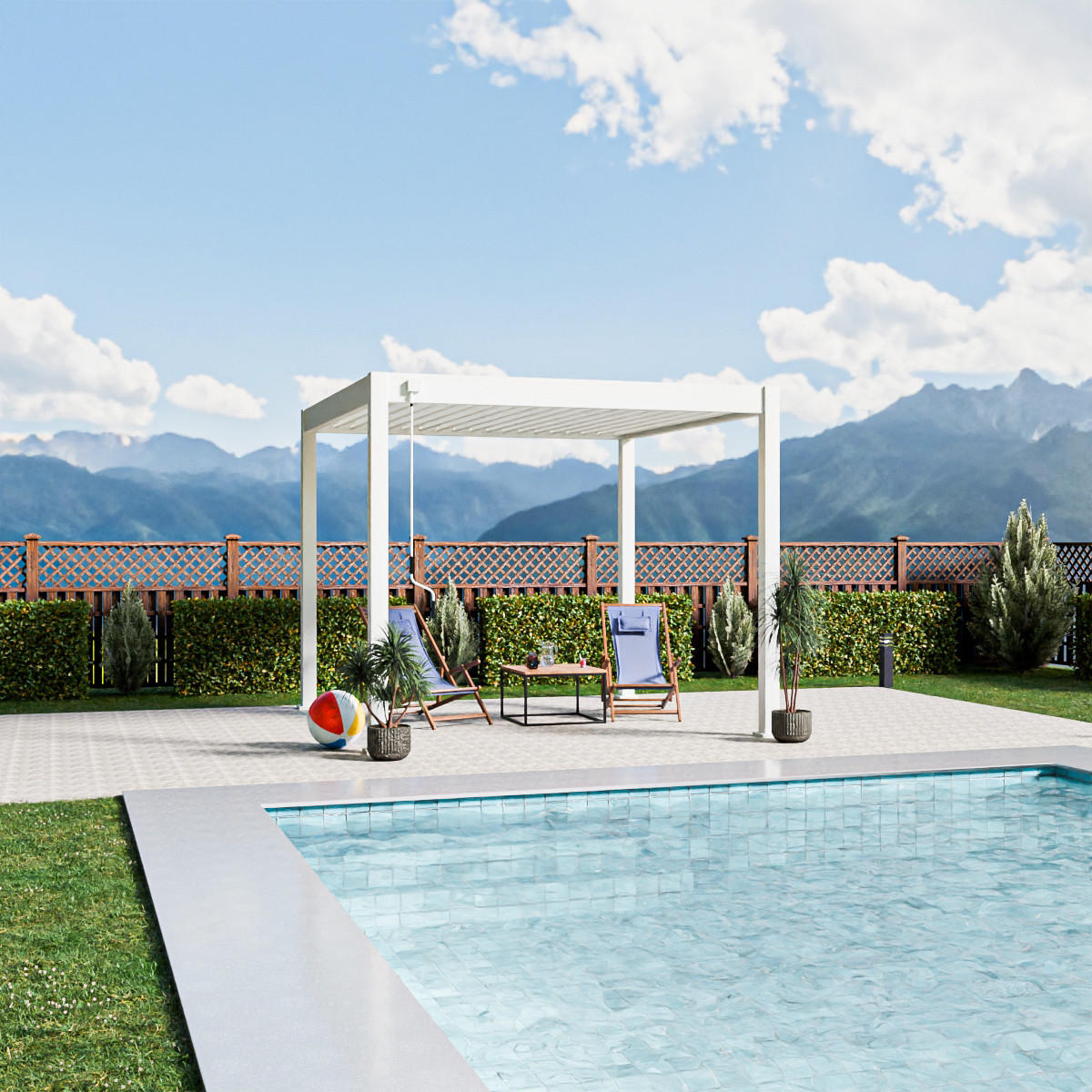 PERGOLA Terrassenüberdachung Trumpf | Alu-Stahl | Lamellendach | 3 x 3 M | weiss | freistehend - Weiß, Metall (300/255/300cm) - PergoLine