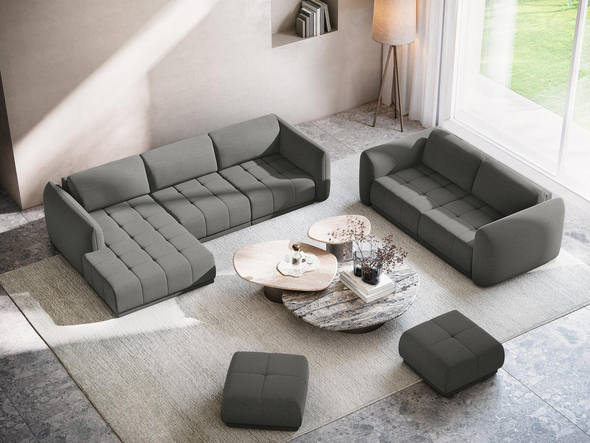 ECKSOFA Links Samt Stoff Grau - Dunkelgrau/Schwarz, Kunststoff/Textil (170/290cm) - Makamii