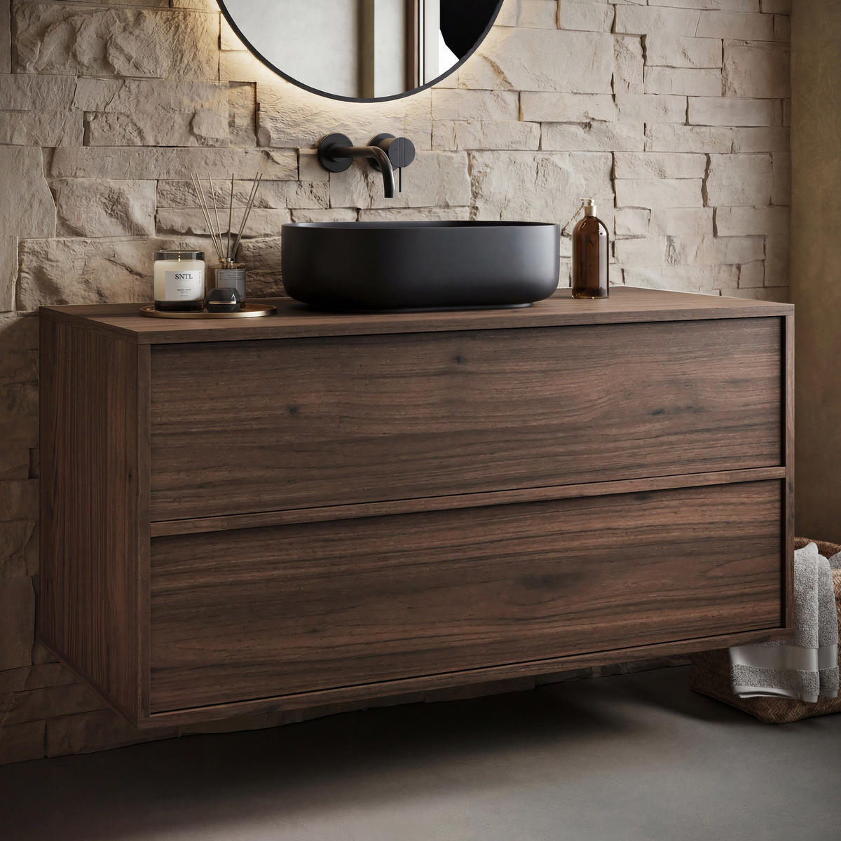 WASCHBECKENUNTERSCHRANK Mali 2 Schubladen Walnuss Braun - 100 x 46 x 54 cm - Eichefarben, Holz (100/54/46cm) - Badplaats