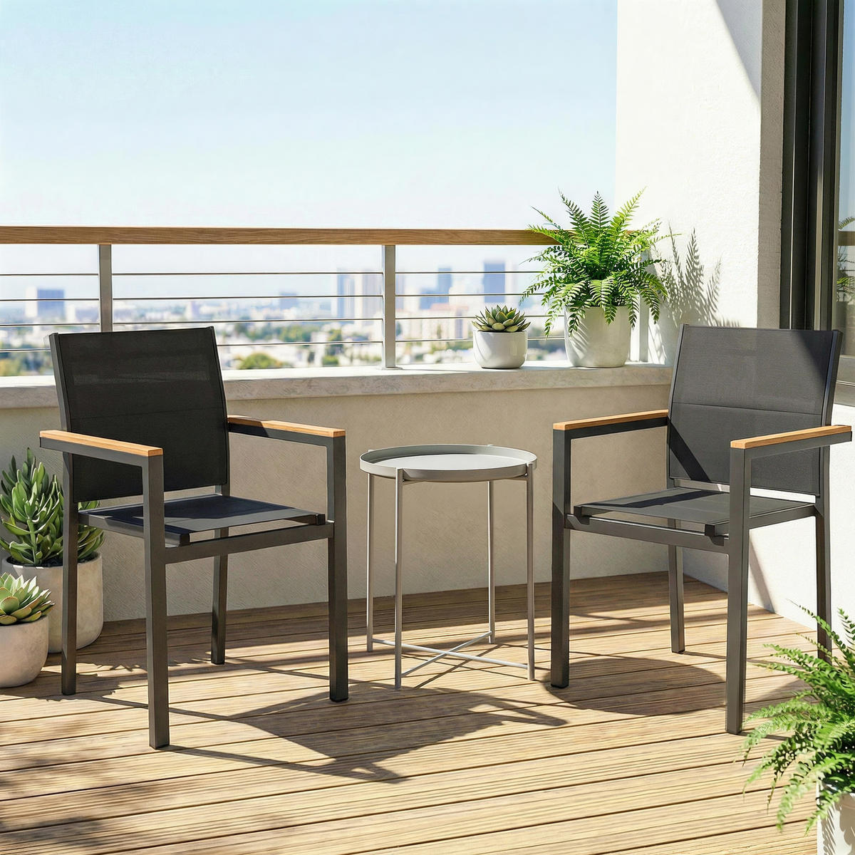 GARTENSTÜHLE 2er-Set DE-13344 gepolsterte Sitz- Dunkelgrau - Dunkelgrau, Metall (55/85/56cm) - ComfortXL