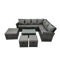 GARTENSOFA SET Hohe Rückenlehne Polyrattan Dunkelgrauer Mix 9-Sitzer - Dunkelgrau/Grau, Glas/Kunststoff - Fimous
