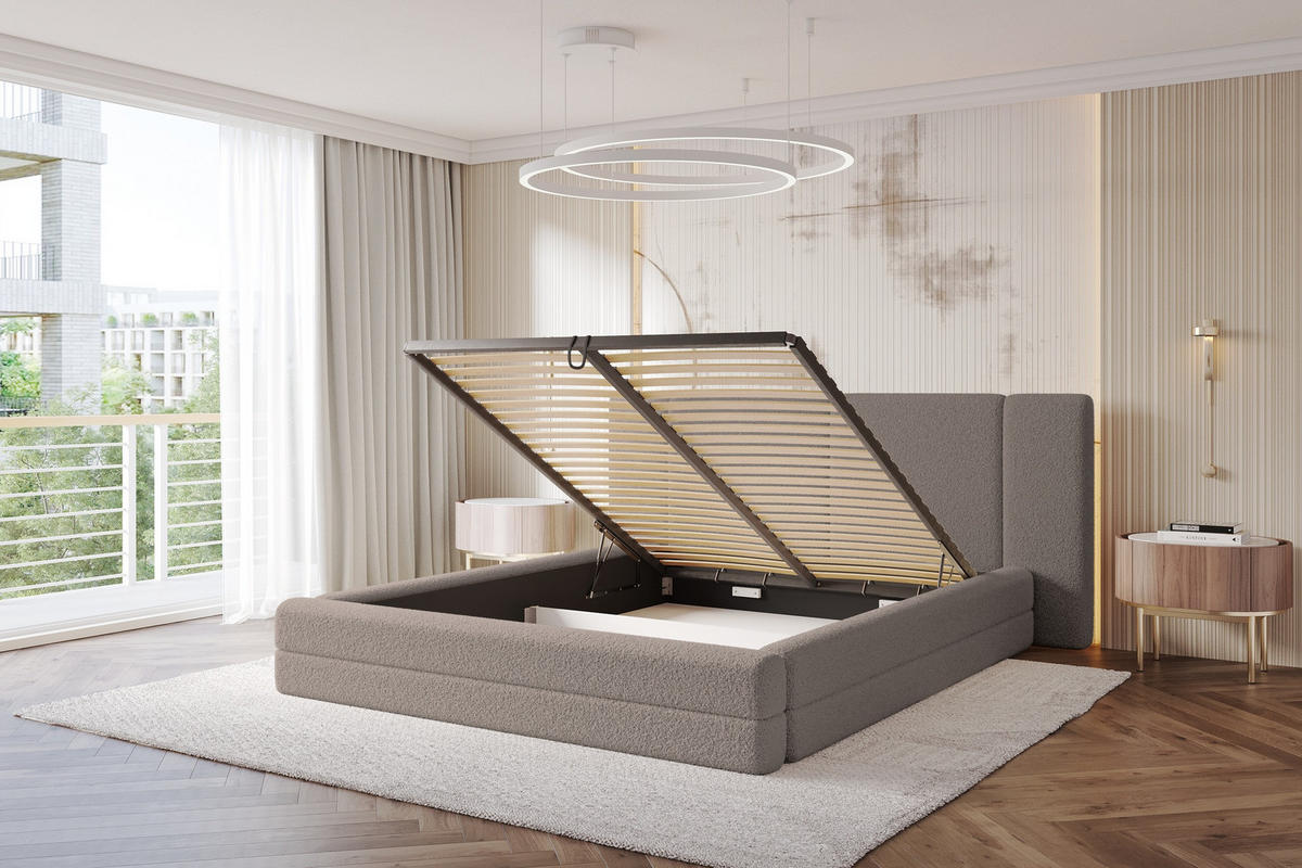 POLSTERBETT mit Bettkasten und Lattenrost, Boxbett ohne Matratze - TEVO 140x200 Braun - Braun, Holzwerkstoff/Textil (140/200cm) - ALTDECOR