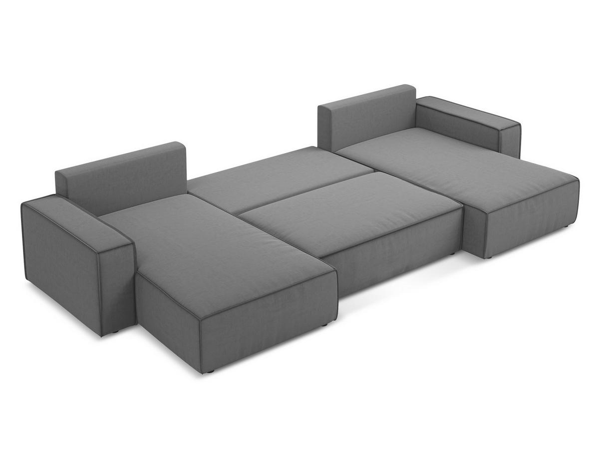 WOHNLANDSCHAFT Samt Stoff Grau - Schwarz/Grau, Kunststoff/Textil (398/82/185cm) - Makamii