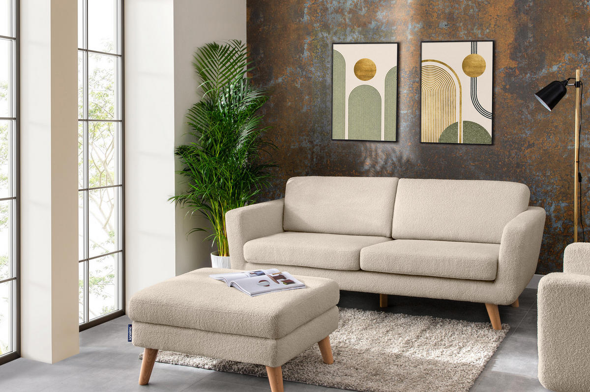 3-SITZER-SOFA TAGIO mit Armlehnen, Creme - Creme/Braun, Buchenholz/Textil (88/80/190cm) - KONSIMO®