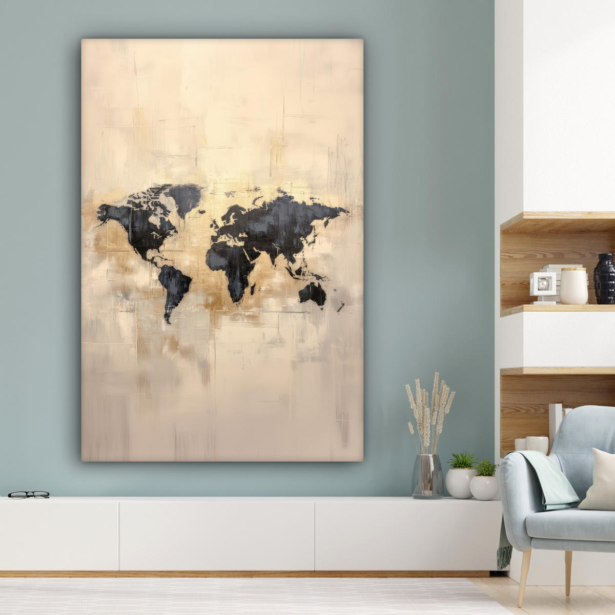 LEINWANDBILD Weltkarte - Gold - Schwarz - Abstrakt 90x140 cm - Kupferfarben, Textil (90/140cm) - MuchoWow