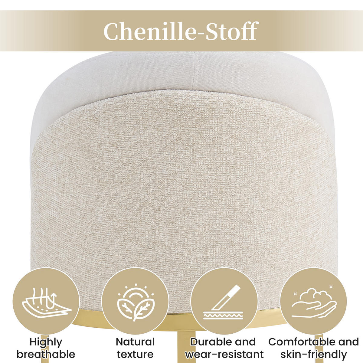 ESSZIMMERSTUHL 2er Set Chenille Beige Gold Modern - Beige, Textil (59/85/52cm) - FLIEKS