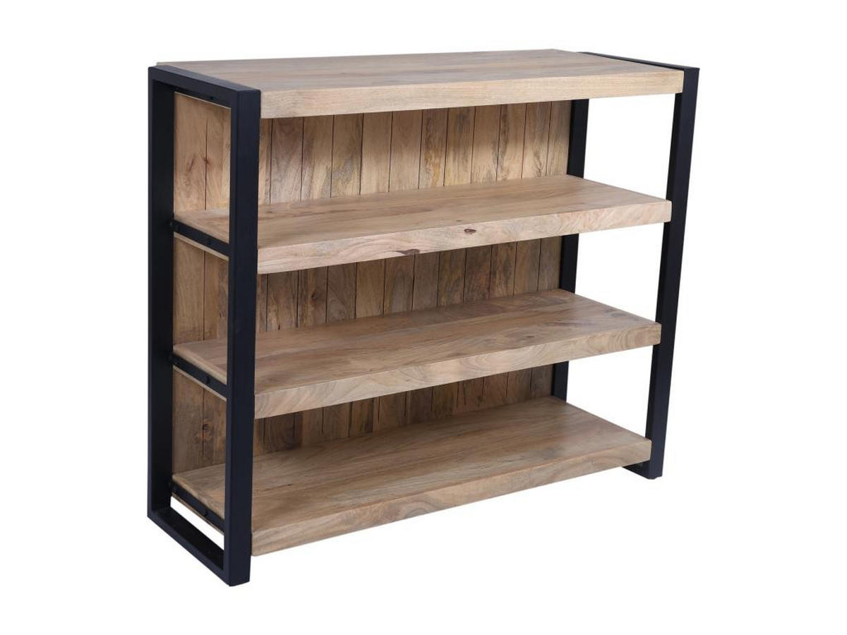 BARMÖBEL mit 3 Regalen - Mangoholz & Metall - Holzfarben & Schwarz - HARLEM II - Naturfarben, Holz (45/100/120cm) - Vente-Unique