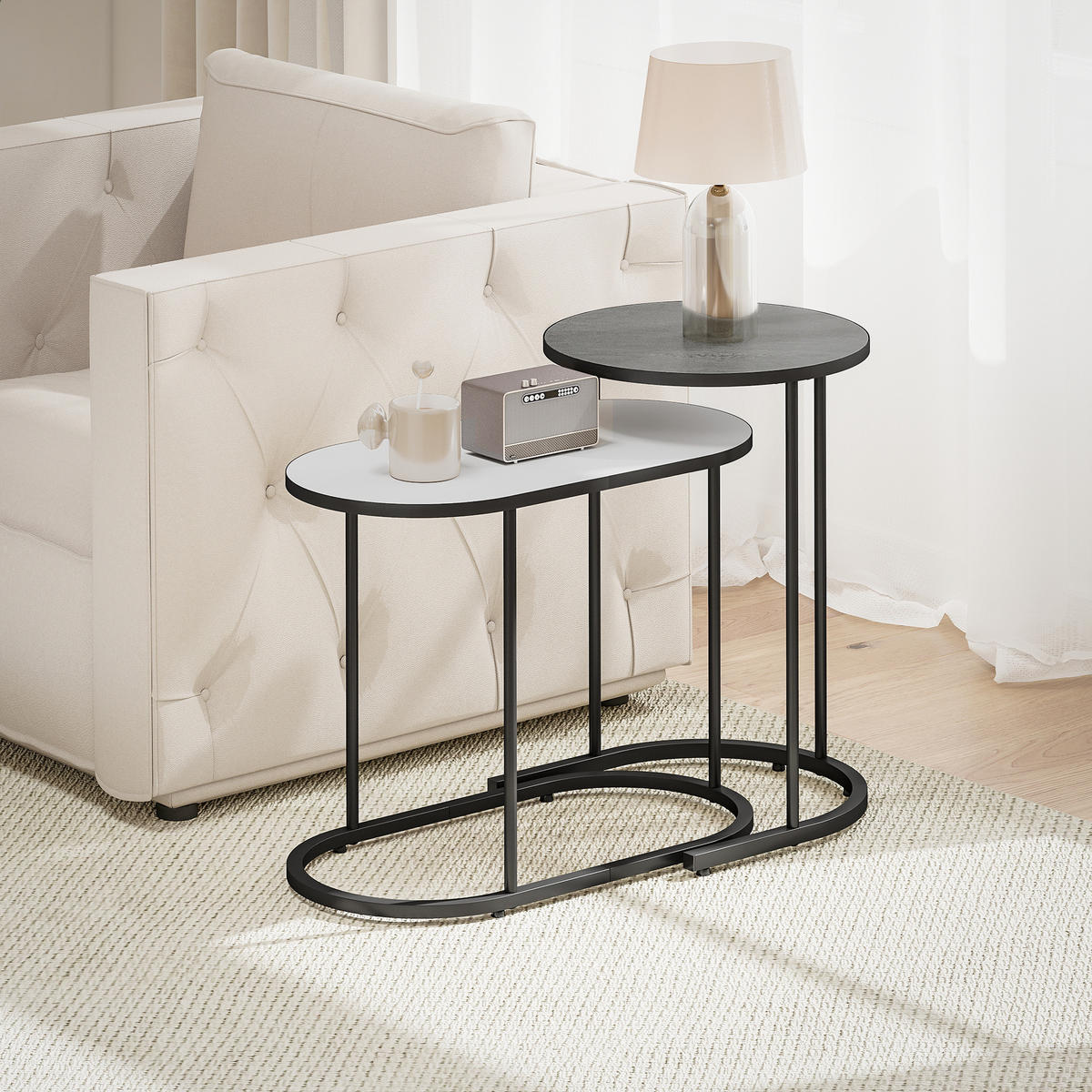 COUCHTISCHE 2er-Set Grau Weiß Schwarz - Grau, Metall (38/38/54.5cm) - PANGIVO
