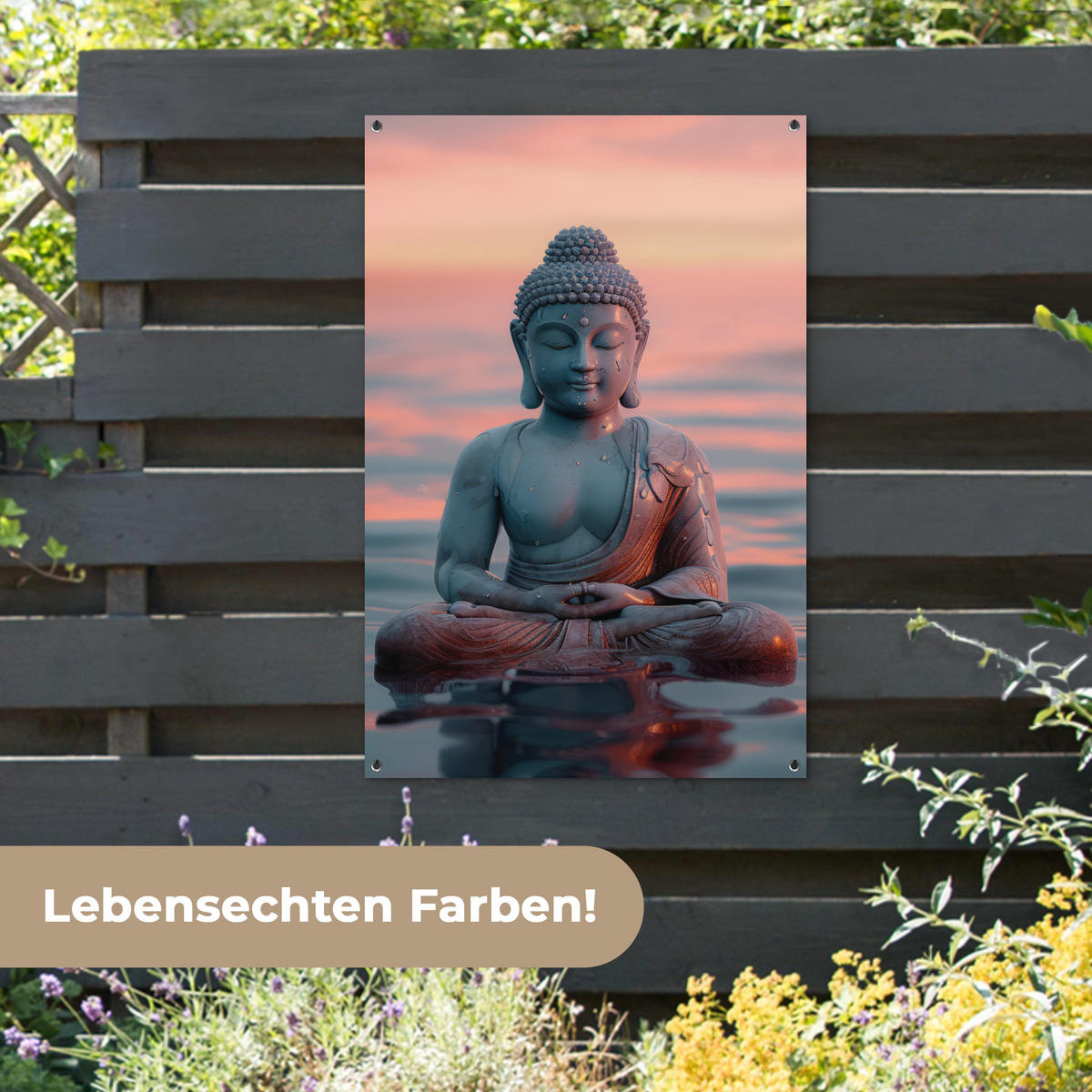 ZAHRADNÍ PLAKÁT Buddha - Socha - Buddha - Voda - Umění - Buddha 80x120 cm - šedohnědá, plast (80/120/0.2cm) - OnlyWow