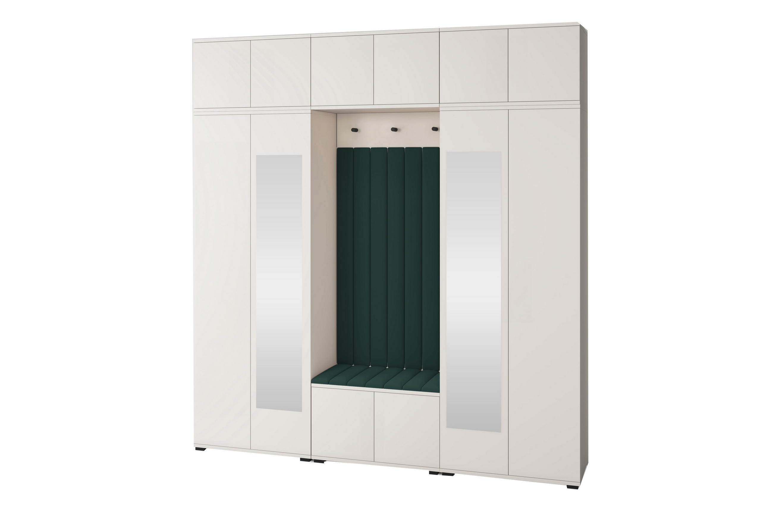 GARDEROBE Napoli version 12 mit Spiegel, mit POLSTERPANEELEN GRUN - Beige/Grün, Holzwerkstoff (210/225/40cm) - Jerpax