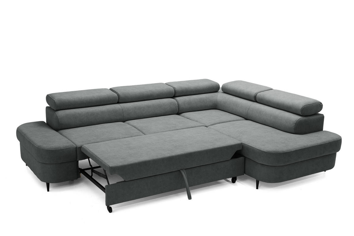 ECKSOFA PRIAM L Rechts mit Schlaffunktion 125x195 Velours Dunkelgrau - Dunkelgrau/Schwarz, Holz/Textil (203/275cm) - Muffo