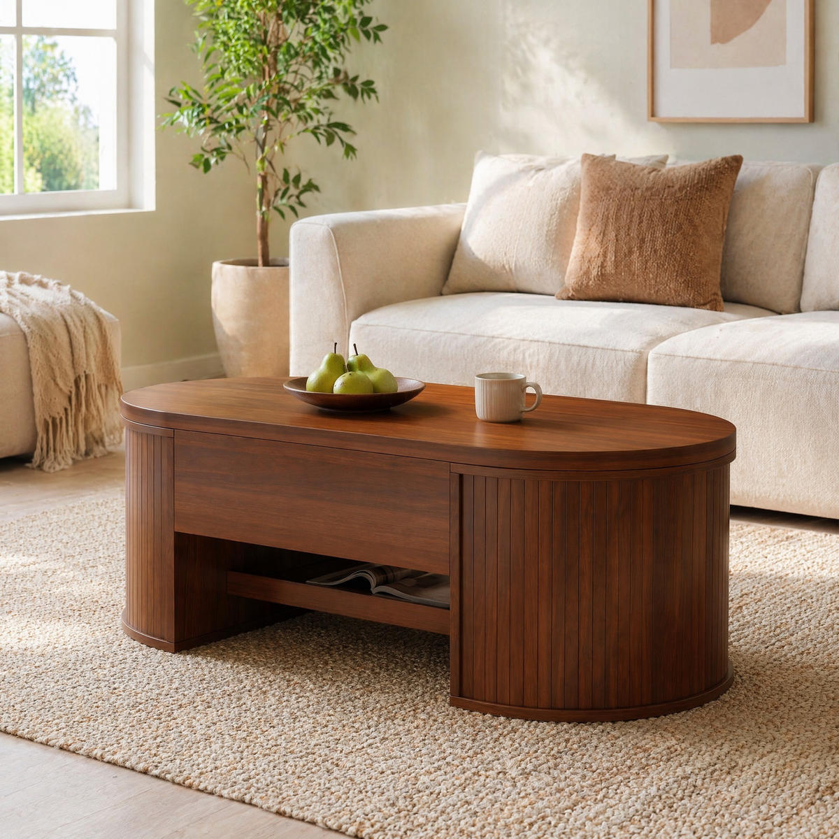 COUCHTISCH in Nussbaumfarben Wohnzimmertisch mit anhebbarer Tischplatte und ausziehbarem Regal, B110/T55.5/H40cm - Nussbaumfarben, Holzwerkstoff/Metall (55.5/110/55cm) - STILVORA