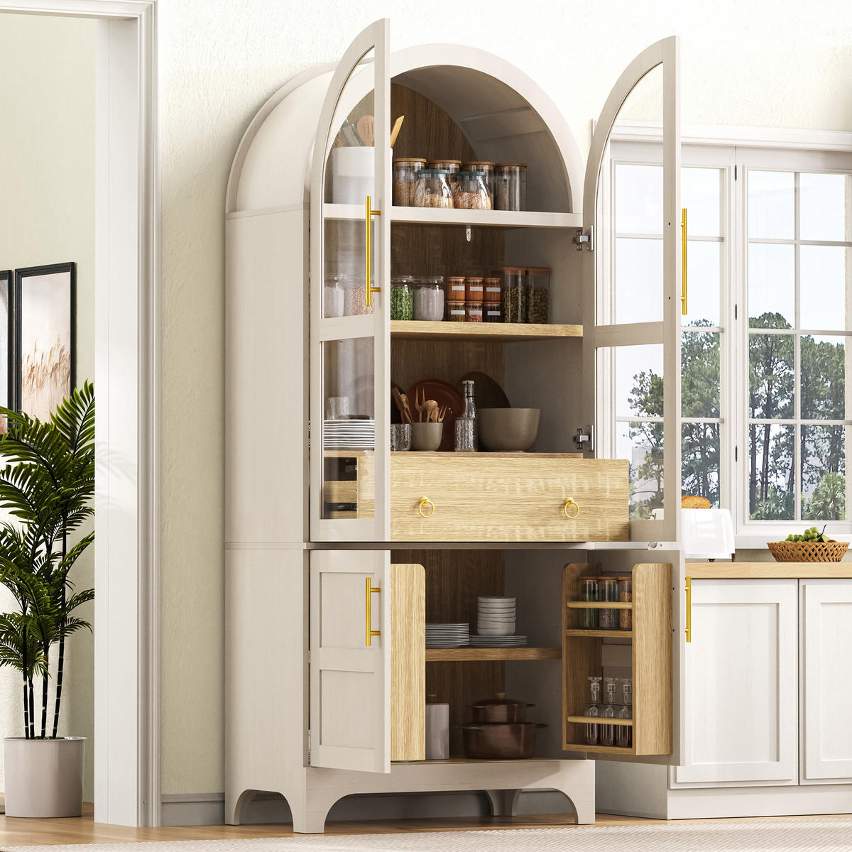 HIGHBOARD DE-38322 mit Riffelglas und verstellbaren Böden Weiß - Weiß, Holzwerkstoff (76/180/40cm) - ComfortXL