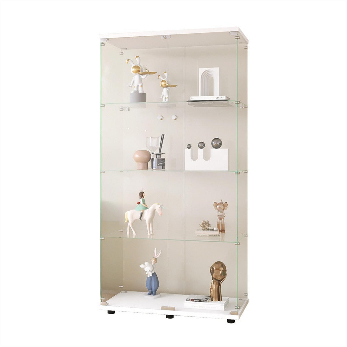 VITRINE - Glasvitrine mit 2 Türen und 4 Ebenen - abschließbar - Weiße Decken- und Bodenplatte - Weiß, Glas (80.5/164.3/36.3cm) - DELFA