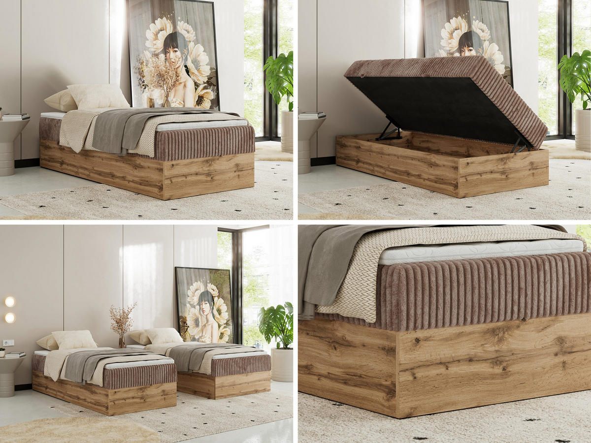 POSTEL BOXSPRING WOOD ZERO 90/200 - Hnědá Manšestr - H3 - hnědá, textil (90/200cm) - MKS