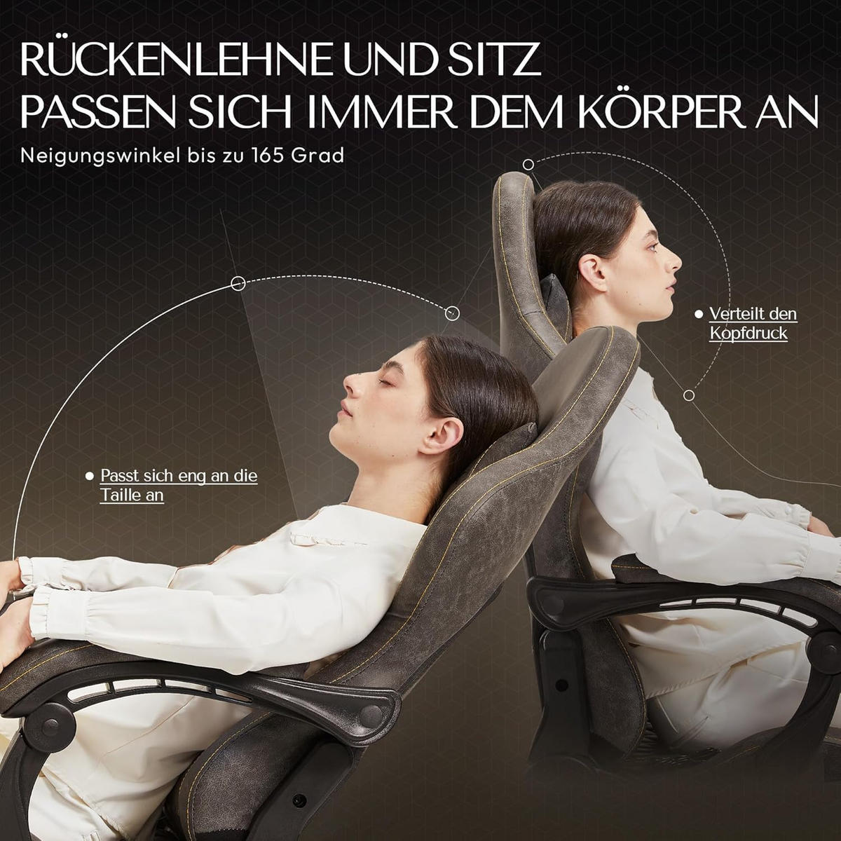 GAMING-STUHL Ergonomisch Verstellbarer 90°-170° Für Homeoffice/Gaming - Braun, Leder (60/115/60cm)