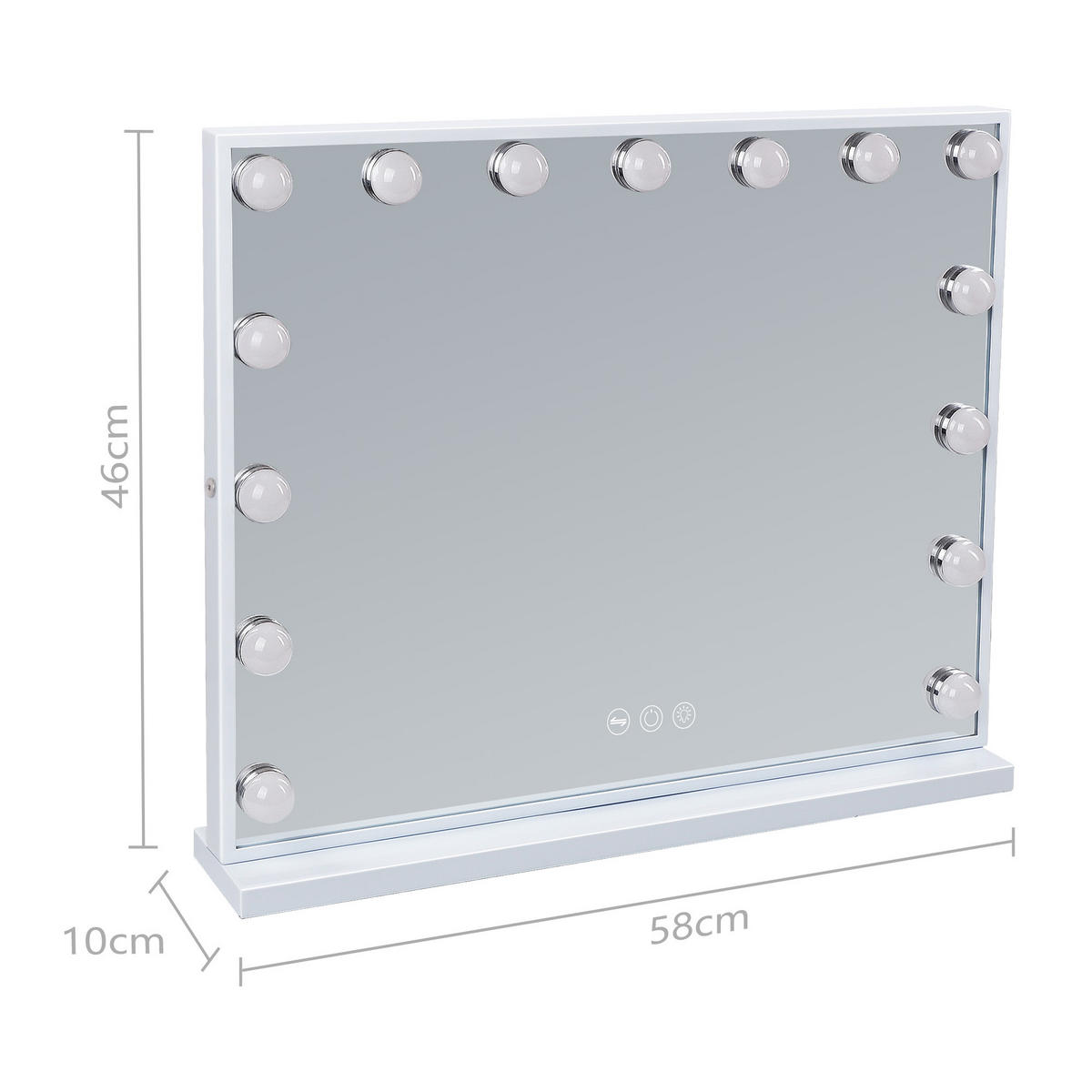 VANITII OGLEDALO ZA LIČENJE z LED osvetlitvijo, belo, 58/46 cm - bela, kovina (58/46/10cm) - VANITII