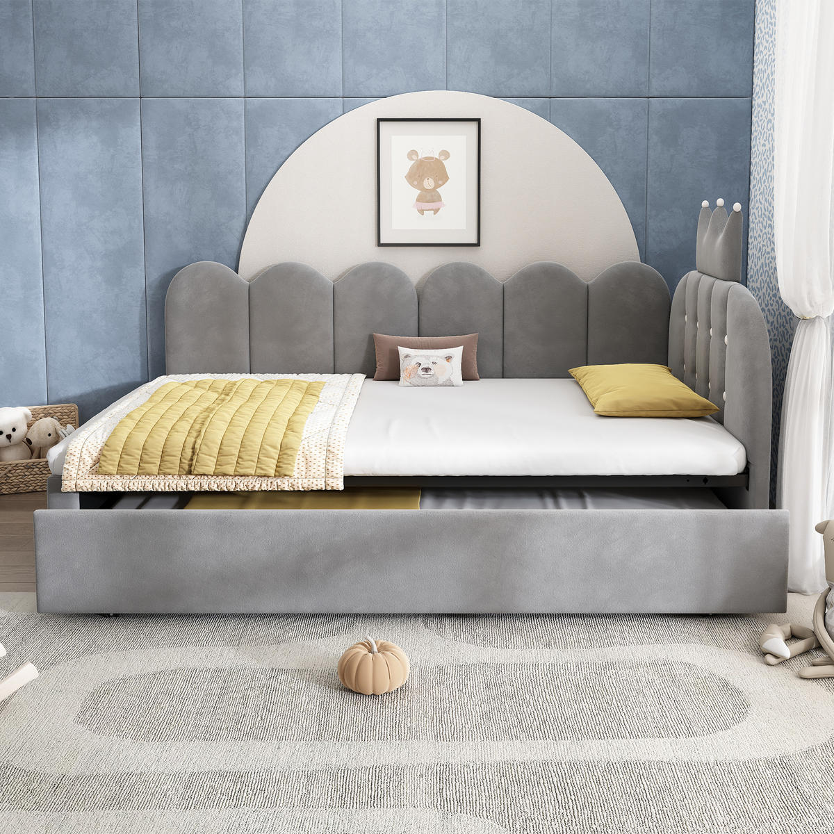 TAGESBETT mit Ausziehbett 90x200 cm Samt Grau - Grau, Holz (90/200cm) - Meubliv