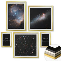 WANDBILDER 5er Set - 50x50 cm & 20x30 cm & 40x60 cm Goldrahmen - Motivationsslogans Sterne Weltraum - Goldfarben, Kunststoff (40/60cm) - ArtPrintCave