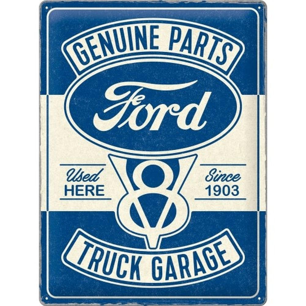 BLECHSCHILD 30/40 cm Ford V8 Truck Garage - Multicolor, Metall (30/40/0.2cm) - Nostalgic-Art