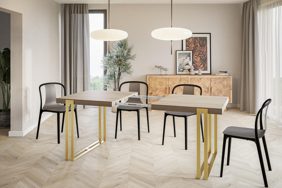 ESSZIMMERTISCH ROSA, ausziehbarer Tisch 140-240X80X77 cm, Farbe: SONOMA, mit Metallbeinen in Farbe Gold - Goldfarben/Sonoma Eiche, Holzwerkstoff (140/80/77cm) - Alpi-Möbel
