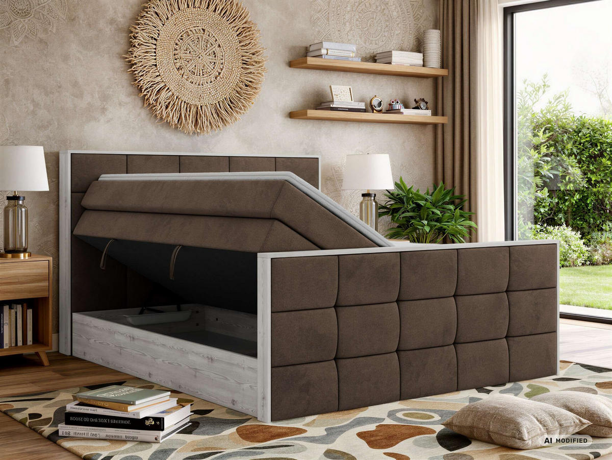 BOXSPRINGBETT ALNOR KING DUO 180/200 - Braun Velvet - Topper T25 - H4 - Schwarz/Braun, Kunststoff/Textil (180/200cm) - MKS